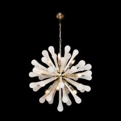 Modernist Hand Blown Frosted White Murano Glass Brass Sputnik Chandelier - 3108750