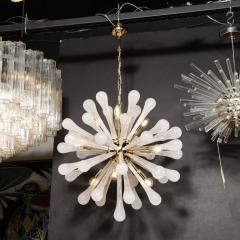 Modernist Hand Blown Frosted White Murano Glass Brass Sputnik Chandelier - 3108754