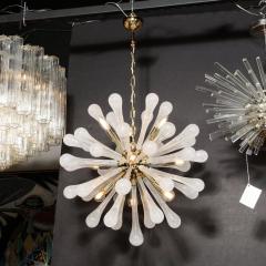 Modernist Hand Blown Frosted White Murano Glass Brass Sputnik Chandelier - 3108787