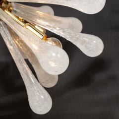 Modernist Hand Blown Frosted White Murano Glass Brass Sputnik Chandelier - 3108792