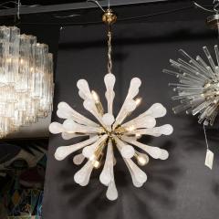 Modernist Hand Blown Frosted White Murano Glass Brass Sputnik Chandelier - 3108795