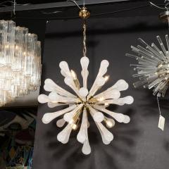 Modernist Hand Blown Frosted White Murano Glass Brass Sputnik Chandelier - 3108795