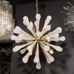 Modernist Hand Blown Frosted White Murano Glass Brass Sputnik Chandelier - 3108796