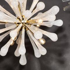 Modernist Hand Blown Frosted White Murano Glass Brass Sputnik Chandelier - 3108814