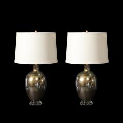 Modernist Hand Blown Mercury Blue Murano Glass Table Lamps with 24K Gold Flecks - 4550607