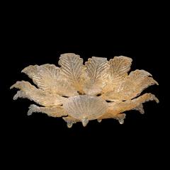 Modernist Hand Blown Mottled Murano 24K Gold Fleck Glass Acanthus Flush Mount - 4038052