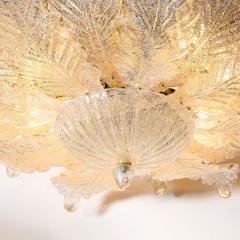 Modernist Hand Blown Mottled Murano 24K Gold Fleck Glass Acanthus Flush Mount - 4038059