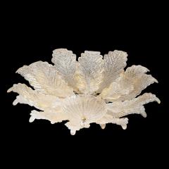 Modernist Hand Blown Mottled Murano 24K Gold Fleck Glass Acanthus Flush Mount - 4038067