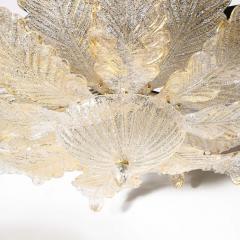 Modernist Hand Blown Mottled Murano 24K Gold Fleck Glass Acanthus Flush Mount - 4038077