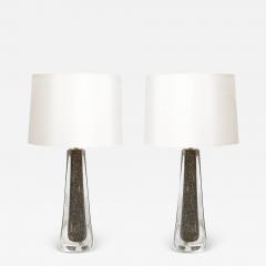 Modernist Hand Blown Murano Bullicante Detailed Glass Brass Fitted Table Lamps - 3646326