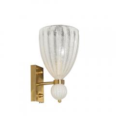 Modernist Hand Blown Murano Fluted Bullicante Glass Sconces w Orbital Drop - 3898894