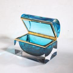 Modernist Hand Blown Murano Glass Box in Aquamarine w 24 Karat Gold Flecks - 3523673