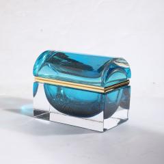 Modernist Hand Blown Murano Glass Box in Aquamarine w 24 Karat Gold Flecks - 3523691