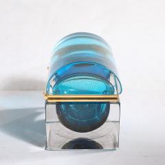 Modernist Hand Blown Murano Glass Box in Aquamarine w 24 Karat Gold Flecks - 3523800