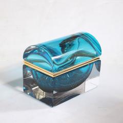 Modernist Hand Blown Murano Glass Box in Aquamarine w 24 Karat Gold Flecks - 3523805