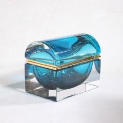 Modernist Hand Blown Murano Glass Box in Aquamarine w 24 Karat Gold Flecks - 3523824