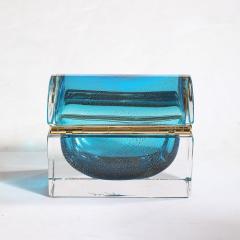 Modernist Hand Blown Murano Glass Box in Aquamarine w 24 Karat Gold Flecks - 3523835