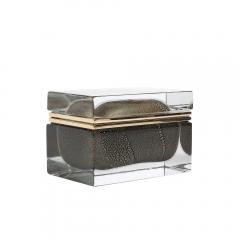Modernist Hand Blown Murano Glass Box in Black W 24Karat Gold Flecks Brass - 4347720