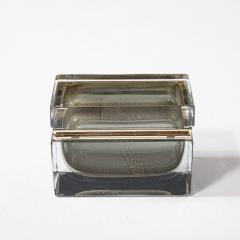 Modernist Hand Blown Murano Glass Box in Muted Green w 24 Karat Gold Brass - 4347724
