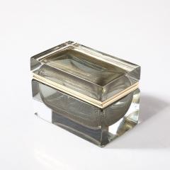 Modernist Hand Blown Murano Glass Box in Muted Green w 24 Karat Gold Brass - 4347725