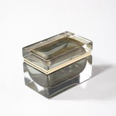 Modernist Hand Blown Murano Glass Box in Muted Green w 24 Karat Gold Brass - 4347730