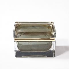 Modernist Hand Blown Murano Glass Box in Muted Green w 24 Karat Gold Brass - 4347731