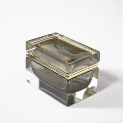Modernist Hand Blown Murano Glass Box in Muted Green w 24 Karat Gold Brass - 4347734