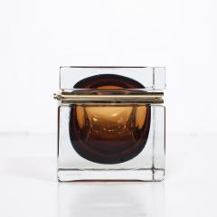 Modernist Hand Blown Murano Glass Box in Tobacco W Polished Brass Fittings - 4347661