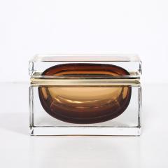 Modernist Hand Blown Murano Glass Box in Tobacco W Polished Brass Fittings - 4347662
