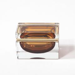 Modernist Hand Blown Murano Glass Box in Tobacco W Polished Brass Fittings - 4347663