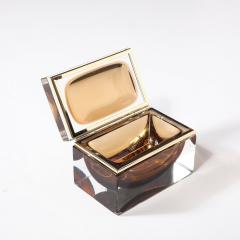 Modernist Hand Blown Murano Glass Box in Tobacco W Polished Brass Fittings - 4347664