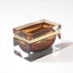 Modernist Hand Blown Murano Glass Box in Tobacco W Polished Brass Fittings - 4347665