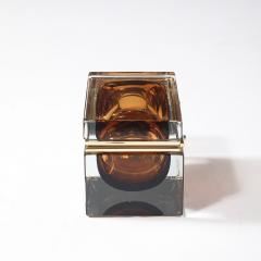 Modernist Hand Blown Murano Glass Box in Tobacco W Polished Brass Fittings - 4347666