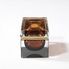 Modernist Hand Blown Murano Glass Box in Tobacco W Polished Brass Fittings - 4347668