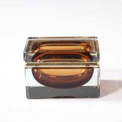 Modernist Hand Blown Murano Glass Box in Tobacco W Polished Brass Fittings - 4347669