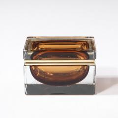 Modernist Hand Blown Murano Glass Box in Tobacco W Polished Brass Fittings - 4347675