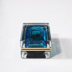 Modernist Hand Blown Murano Glass Box in Ultramarine Phthalo w Polished Brass - 4347681