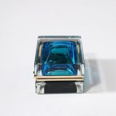Modernist Hand Blown Murano Glass Box in Ultramarine Phthalo w Polished Brass - 4347683