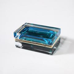 Modernist Hand Blown Murano Glass Box in Ultramarine Phthalo w Polished Brass - 4347684