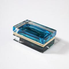 Modernist Hand Blown Murano Glass Box in Ultramarine Phthalo w Polished Brass - 4347685