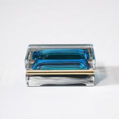 Modernist Hand Blown Murano Glass Box in Ultramarine Phthalo w Polished Brass - 4347687
