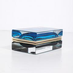 Modernist Hand Blown Murano Glass Box in Ultramarine Phthalo w Polished Brass - 4347689