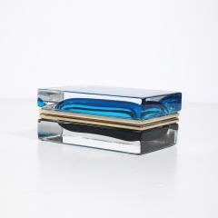 Modernist Hand Blown Murano Glass Box in Ultramarine Phthalo w Polished Brass - 4347690