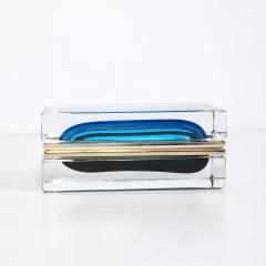 Modernist Hand Blown Murano Glass Box in Ultramarine Phthalo w Polished Brass - 4347697