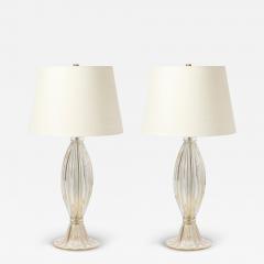 Modernist Hand Blown Murano Glass Fluted Table Lamps W 24K Gold Fleck Detailing - 3930853