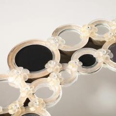 Modernist Hand Blown Murano Glass Mirror w Gold Fleck Applique Border Detailing - 4514312