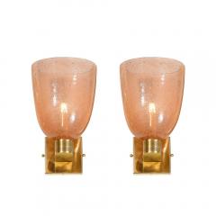 Modernist Hand Blown Murano Glass Pulegoso Sconces in Smoked Rose Brass - 3898653