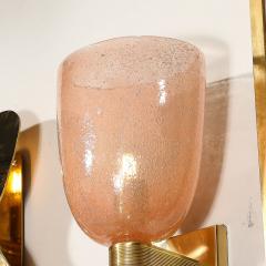 Modernist Hand Blown Murano Glass Pulegoso Sconces in Smoked Rose Brass - 3898755