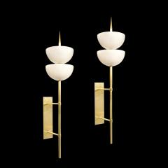Modernist Hand Blown Murano Glass Reverse Dome Form Brushed Brass Sconces - 4622816
