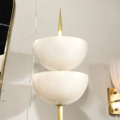 Modernist Hand Blown Murano Glass Reverse Dome Form Brushed Brass Sconces - 4622819
